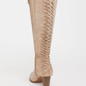 TAN LATTICE KNEE BOOT (WIDE WIDTH  & WIDE CALF)